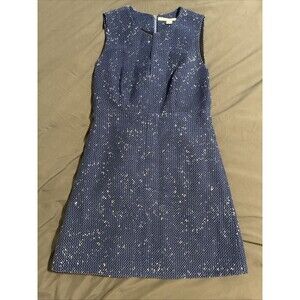 Diane Von Furstenberg Blue Cotton Blend Mini Shift Dress Sz 10 Texture Zipper